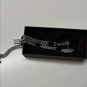 Cuban Link Necklace Silver and Black